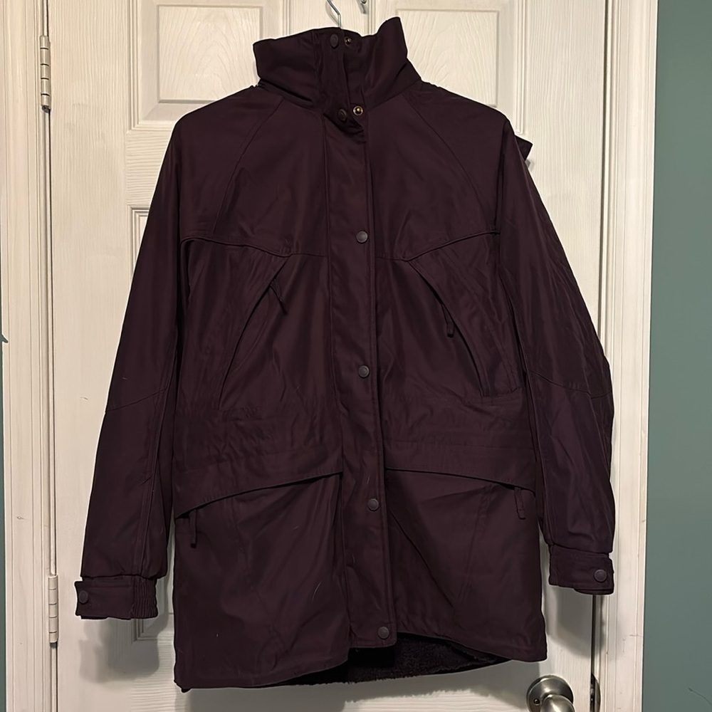 Cabela's Jacket Womens Purple Puffer Hooded Removable Hood Reversible Liner